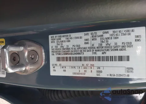 2025 Ford Escape St-Line из США, поврежденный, VIN 1FMCU9MN4SUA98873